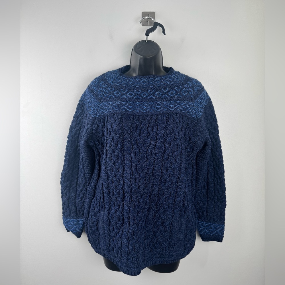 Aran‎ Sweater Market Women Fair Isle Sweater Blue Size Medium